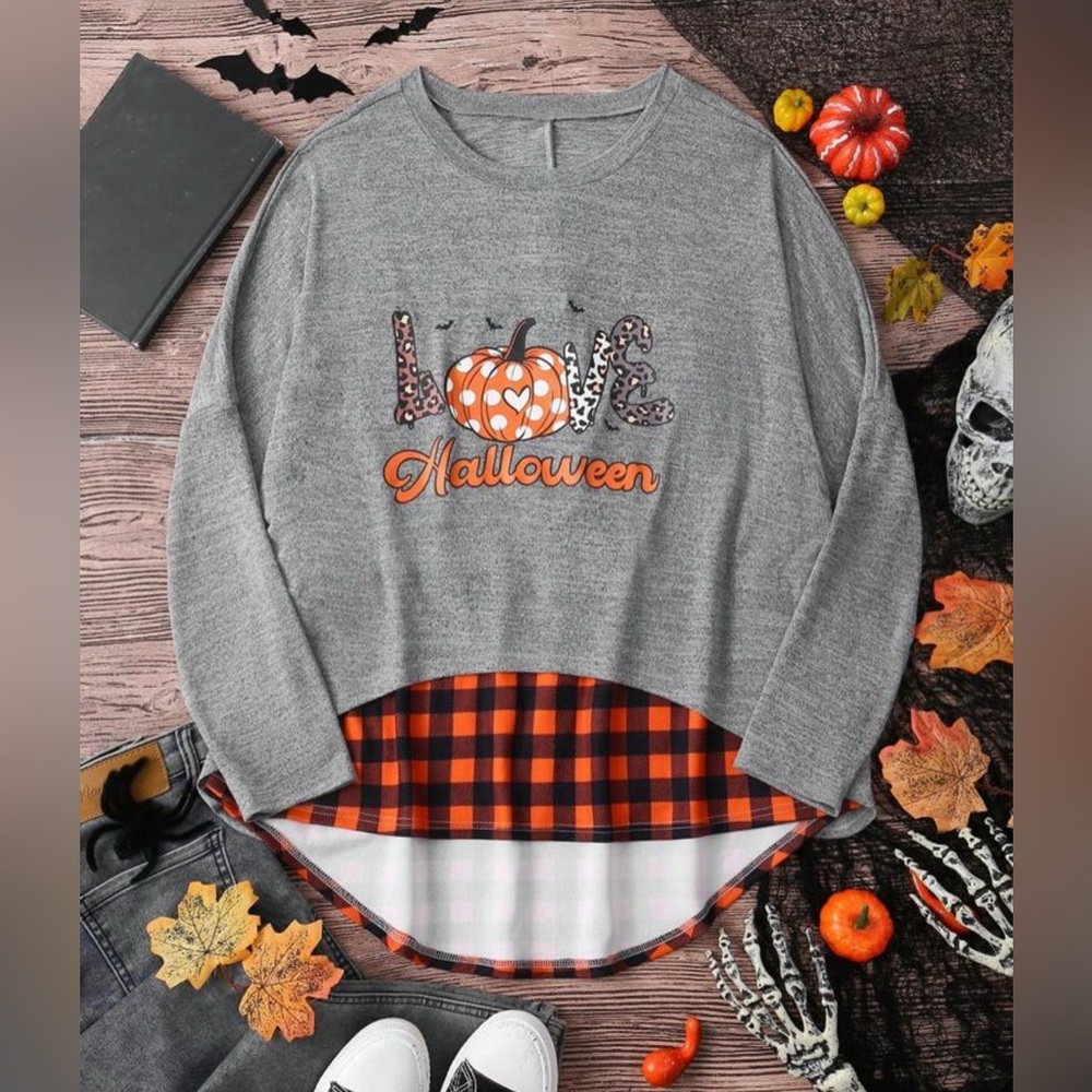 Women's Letter Print Color Block Crew Neck Long Sleeve T-Shirt For Halloween!